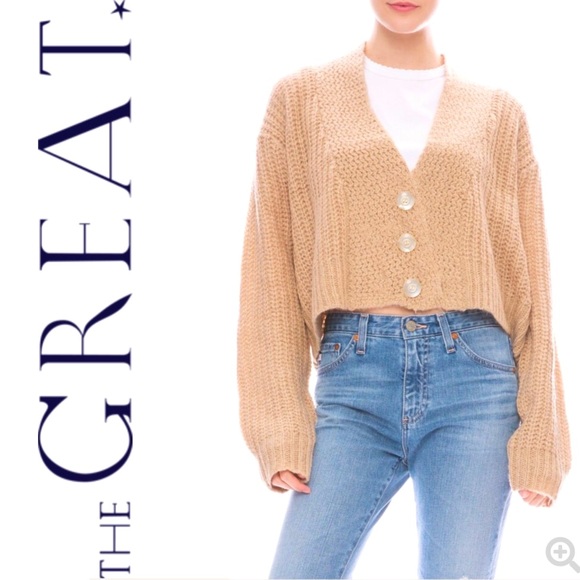 THE GREAT. Sweaters - The Great. Montana Cropped button sweater cardigan knit putty beige cream tan